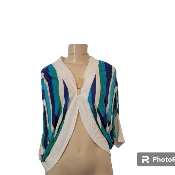 Cache Women’s Multicolor knit Striped Open Front Cardigan Shrug - Picture 2 of 8